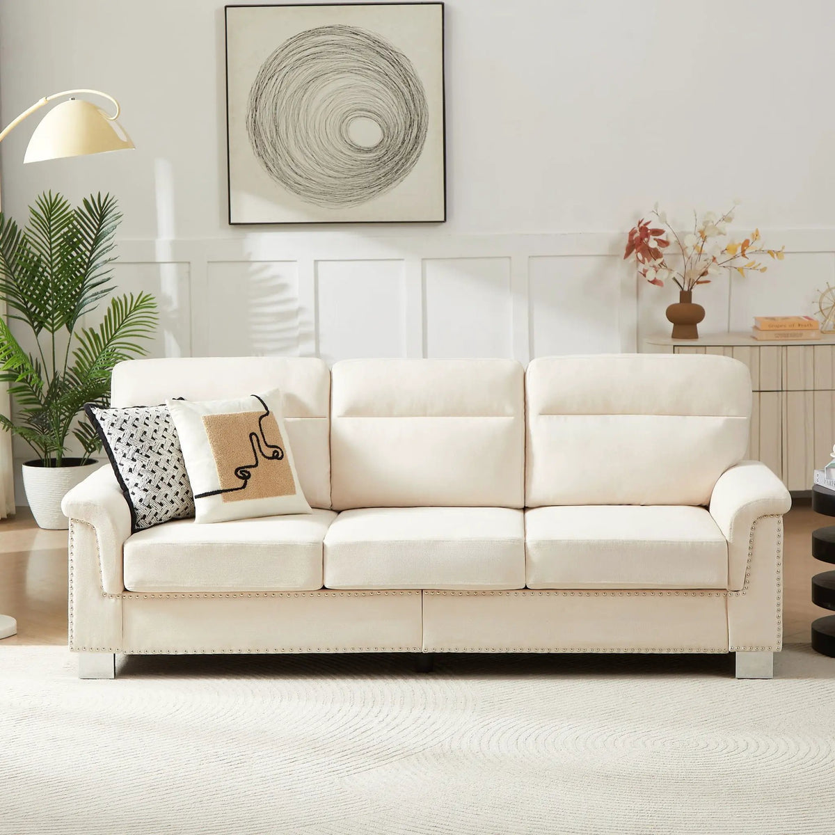 3 Seater Stationary Sofa | High-Density Foam And Spring Pack | 84.2 Inch Length | Solid Structure