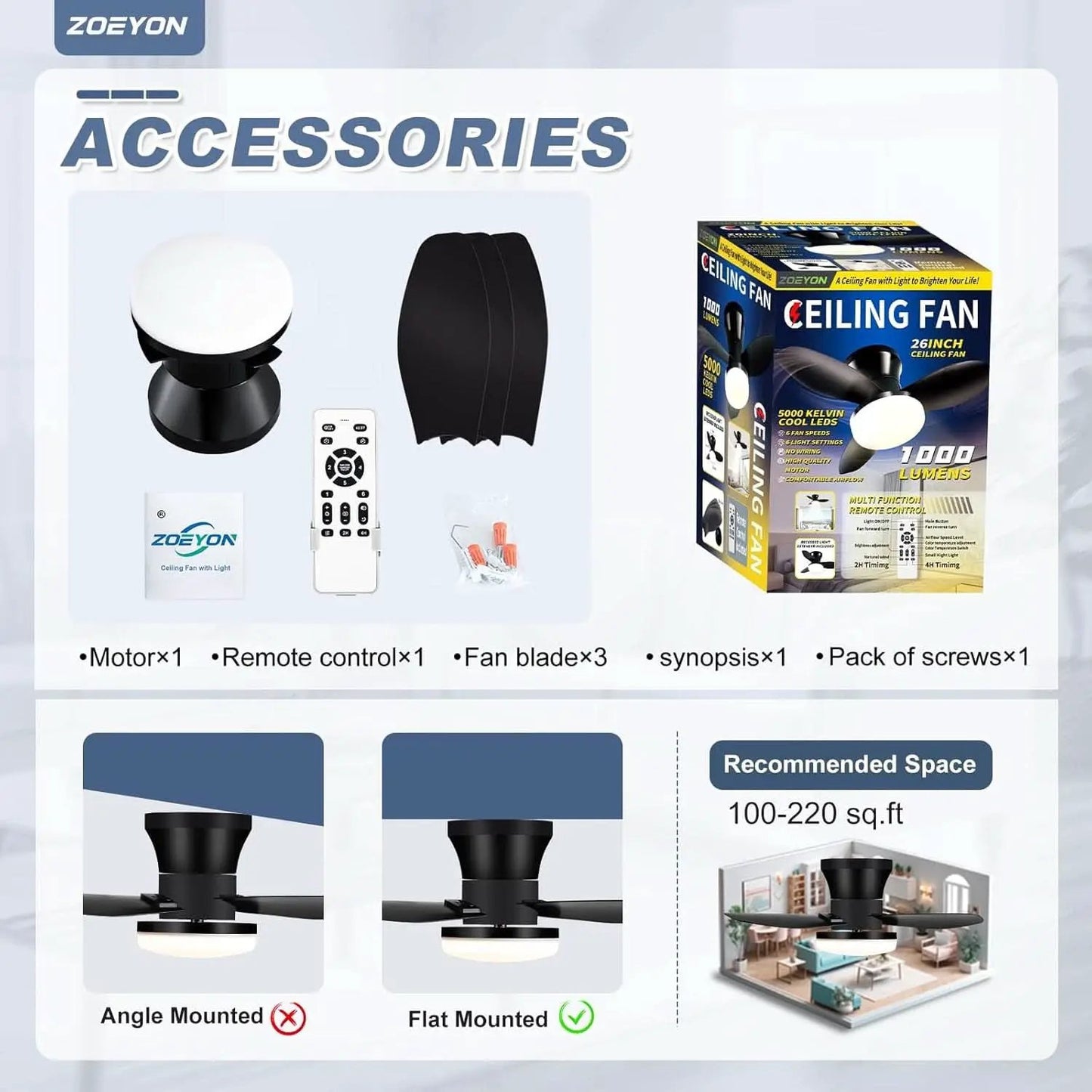 Black 26 Inch Flush Mount Ceiling Fan With Remote Control from PriceLows™