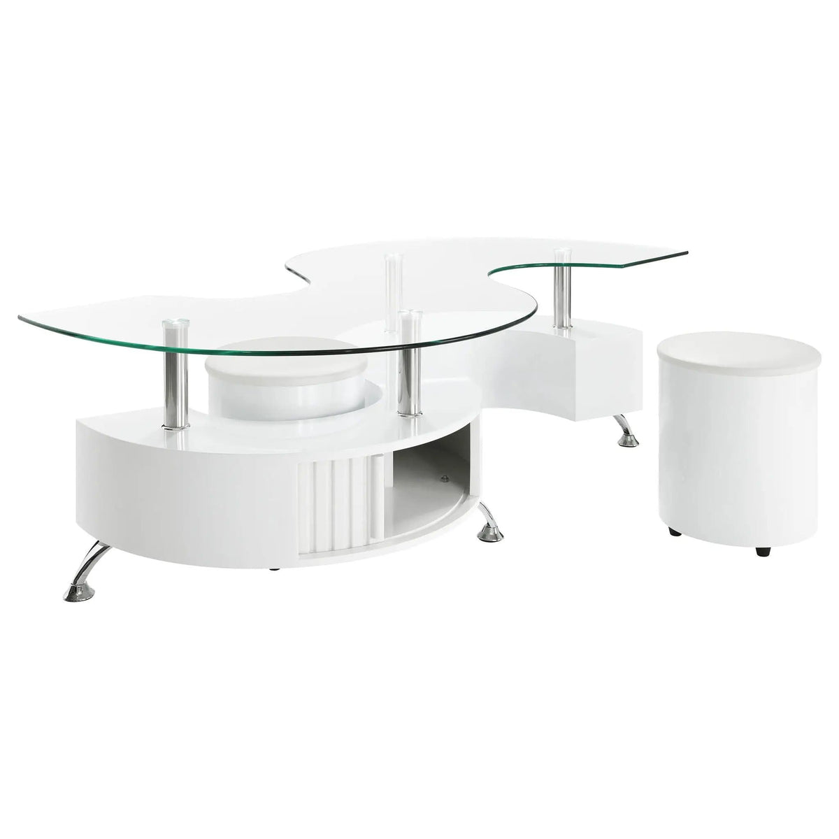 Buckley 3-piece Coffee Table and Stools Set White High Gloss | 3-Piece Set | Engineered Wood & Faux Leather | Living Room