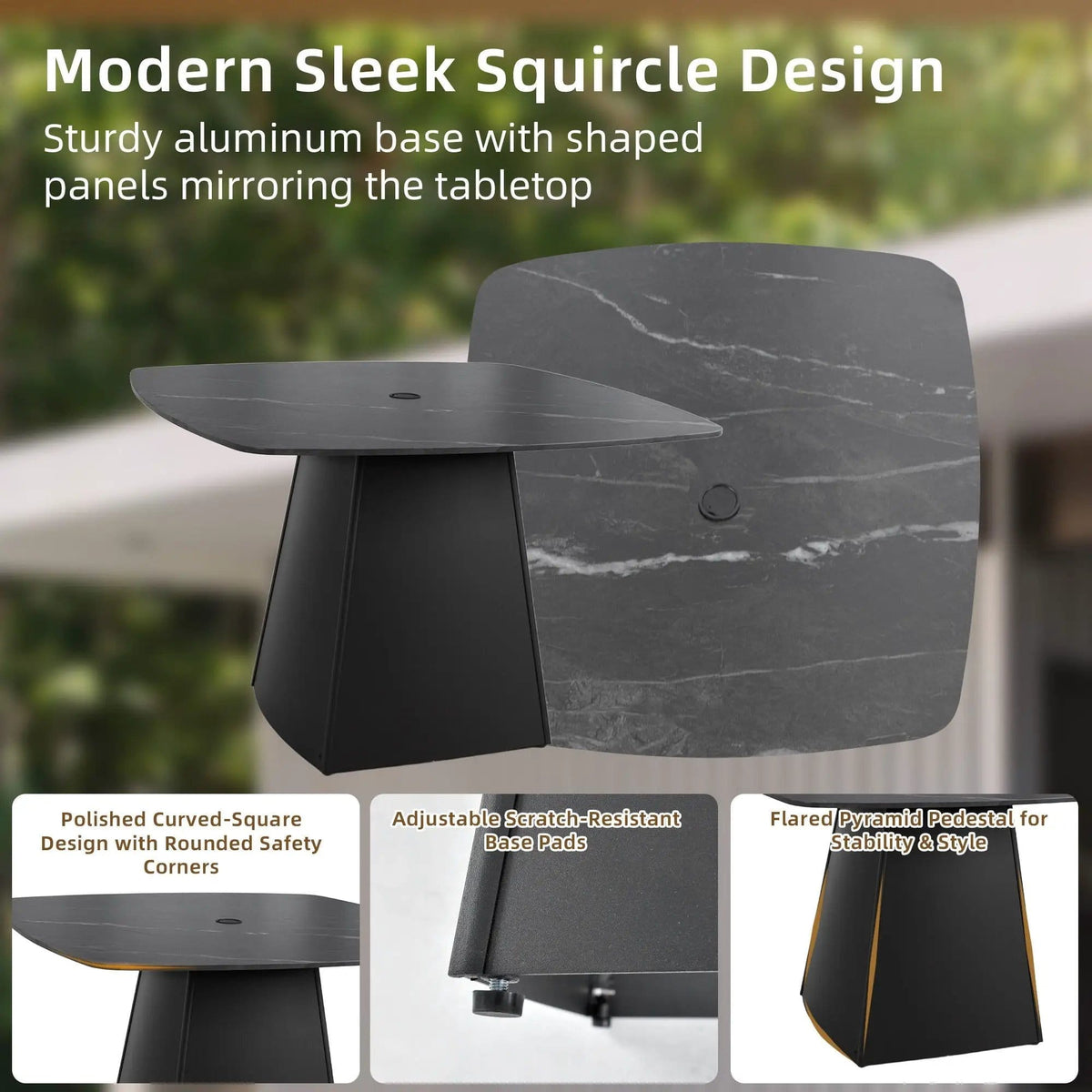 Rounded Square Outdoor Pedestal Dining Table | 2 Pieces | Aluminum & Stone | Dining Room