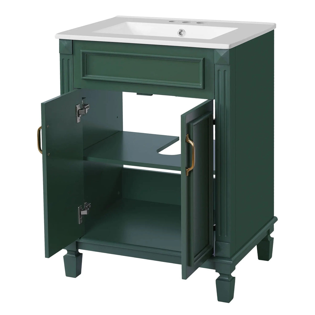 24 Inch Bathroom Vanity With Top Sink | Rubberwood Frame | 2 Soft Closing Doors | Glossy Ceramic Basin
