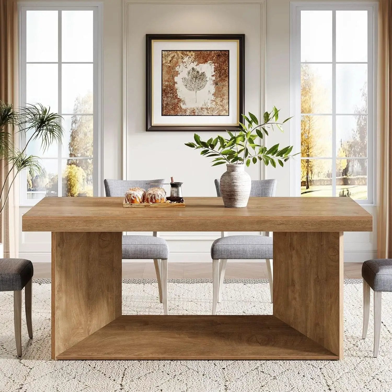 63 Inch Brown Farmhouse Dining Table Seats Four To Six from PriceLows™