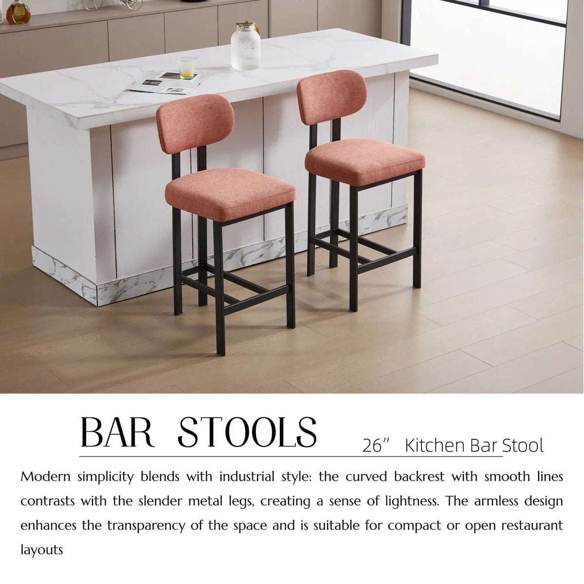 Modern Counter Height Stools (Set of 2) | 2 Pieces | Fabric & Metal | Home