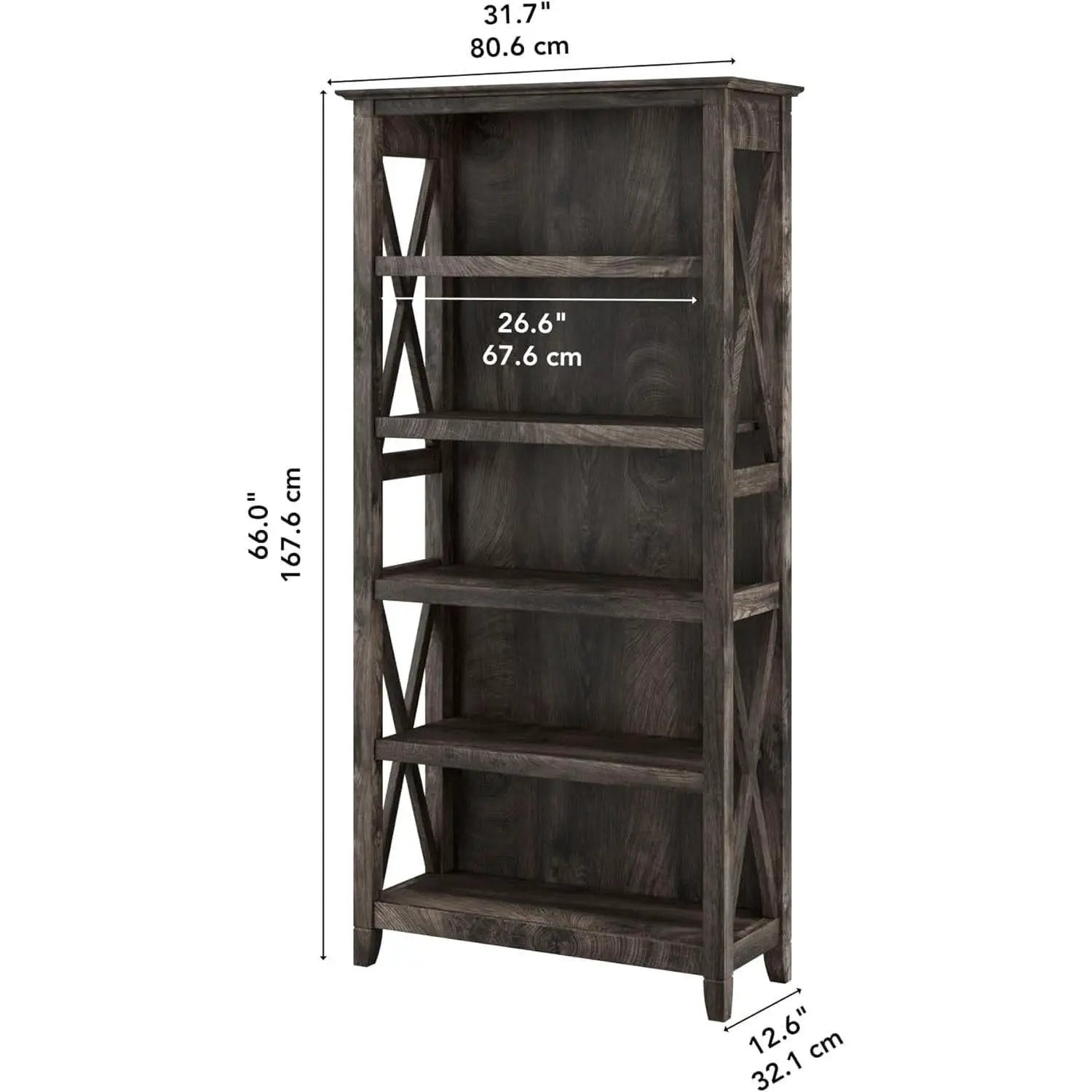 Bush Furniture Tall 5 Shelf Bookcase Dark Gray Hickory from PriceLows™