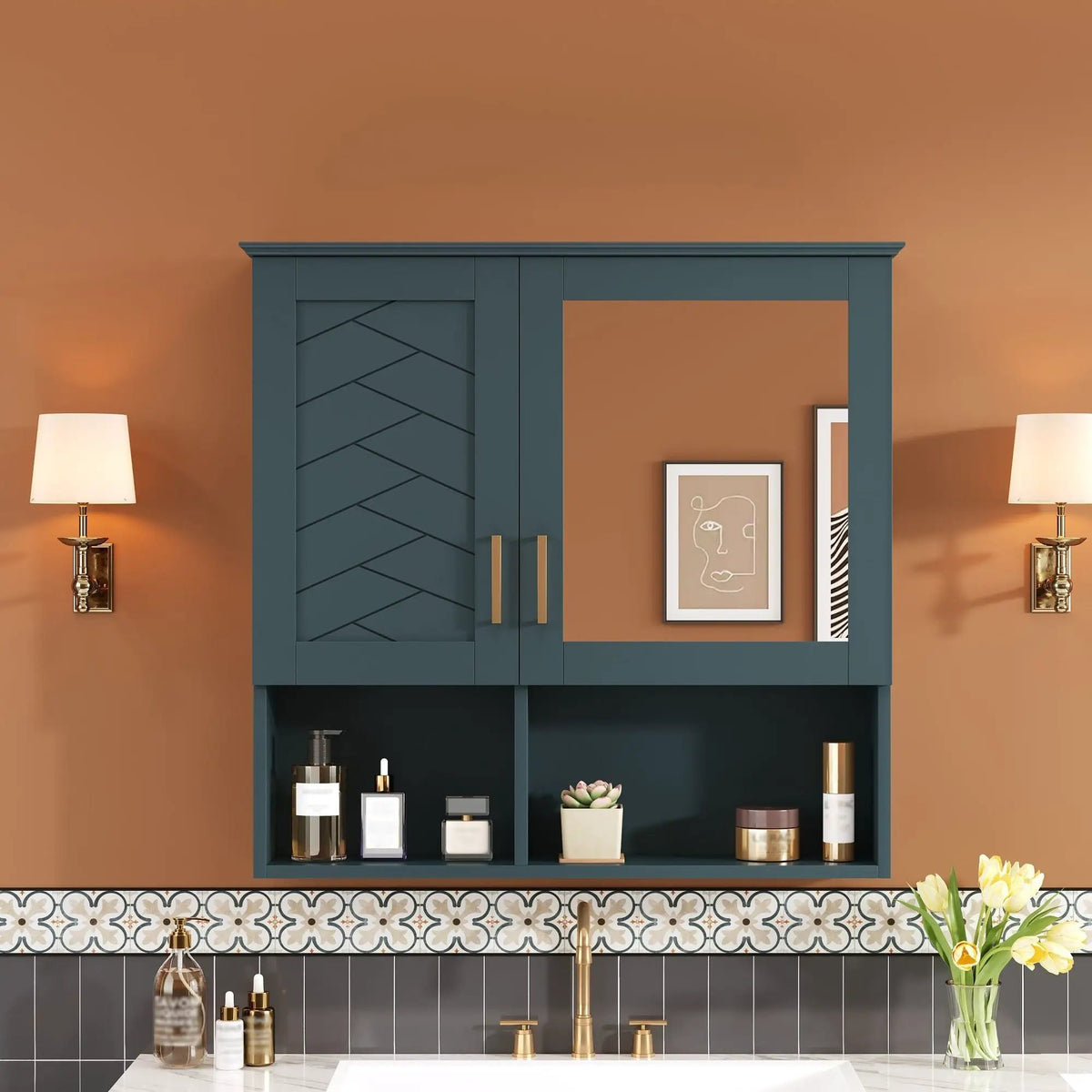 Wall Mounted Mirror Cabinet | Soft Close | Adjustable Shelves | HD Mirror