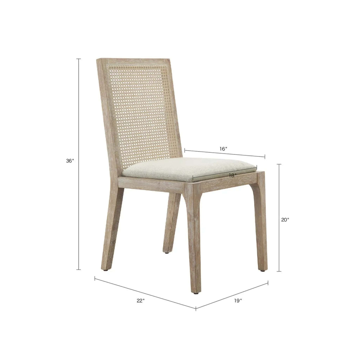 Dining Chair With Synthetic Cane Back And Upholstered Seat (Set of 2) - | Chair Set | Solid Wood | Natural