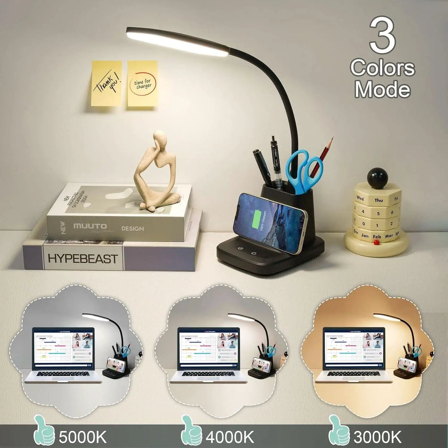 LED Desk Lamp With Wireless Charger Black For Home Office from PriceLows™