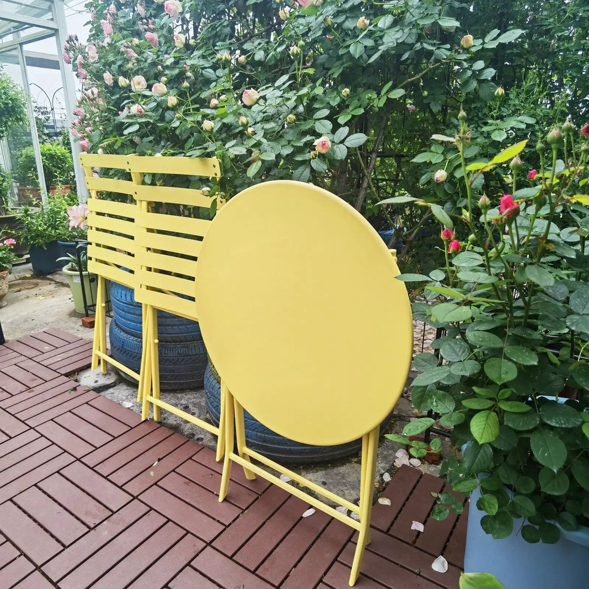 3 Piece Patio Bistro Set Of Foldable Round Table And Chairs | 3-Piece Set | Metal | Outdoor Living