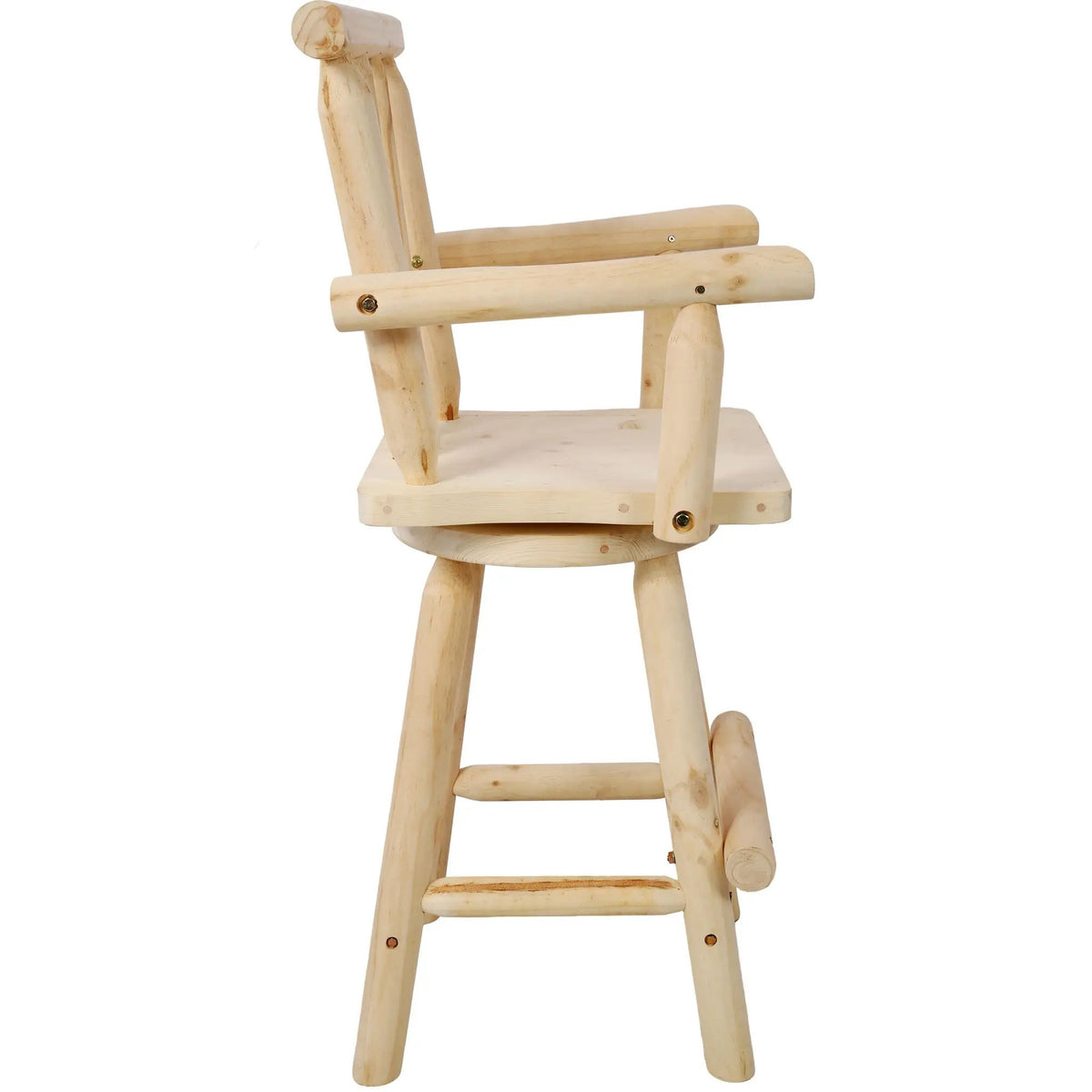 Rustic Bar Stool | 360 Degree Swivel | Fir Wood | Wide Armrest