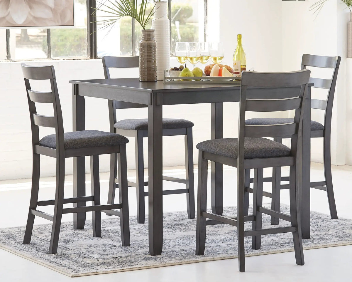 Bridson Square Counter Table Set | 5-Piece | 42.13 Inch Width | Gray