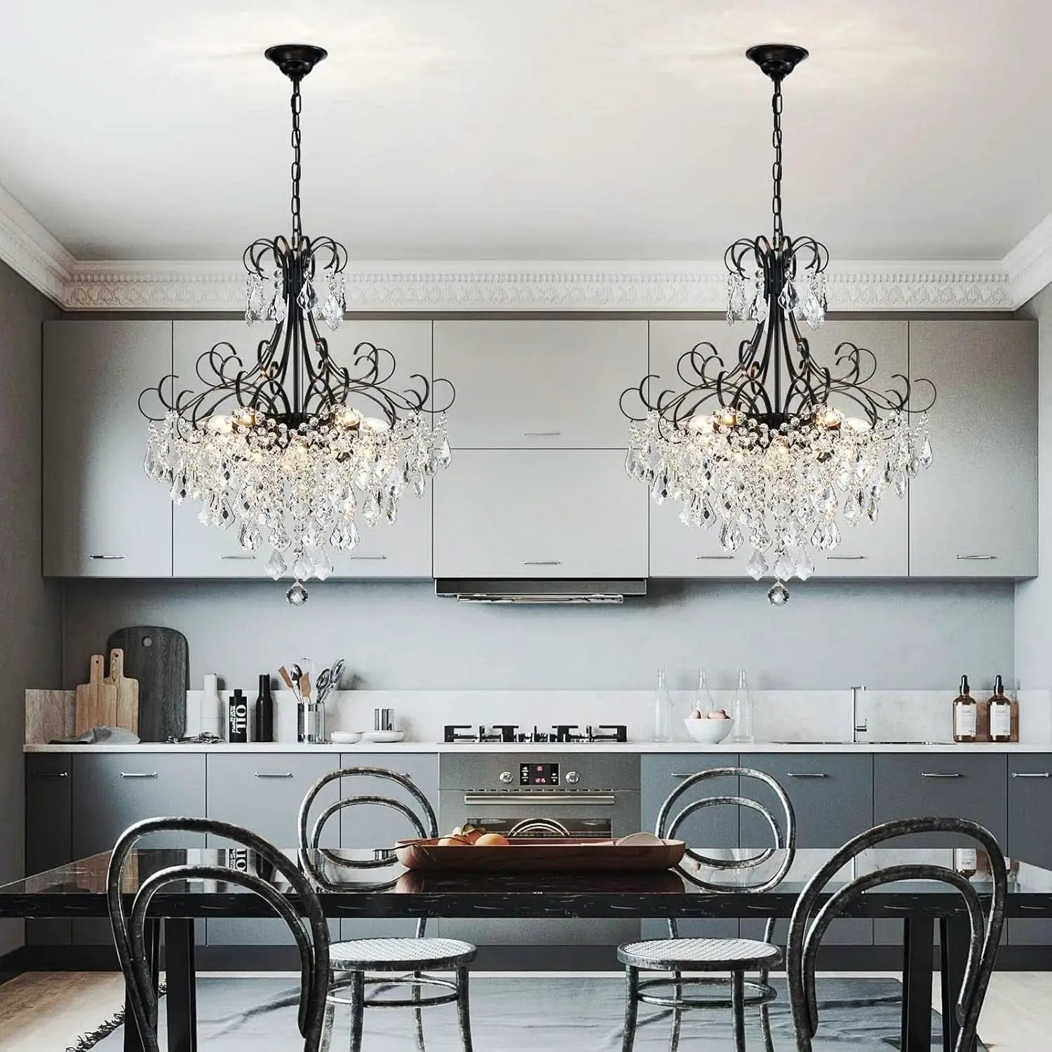 Black Crystal Chandelier 10 Light Pendant Ceiling Fixture from PriceLows™