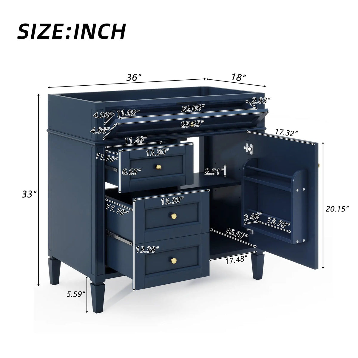 Bathroom Vanity | 3 Drawers | Blue Finish | Tip Out