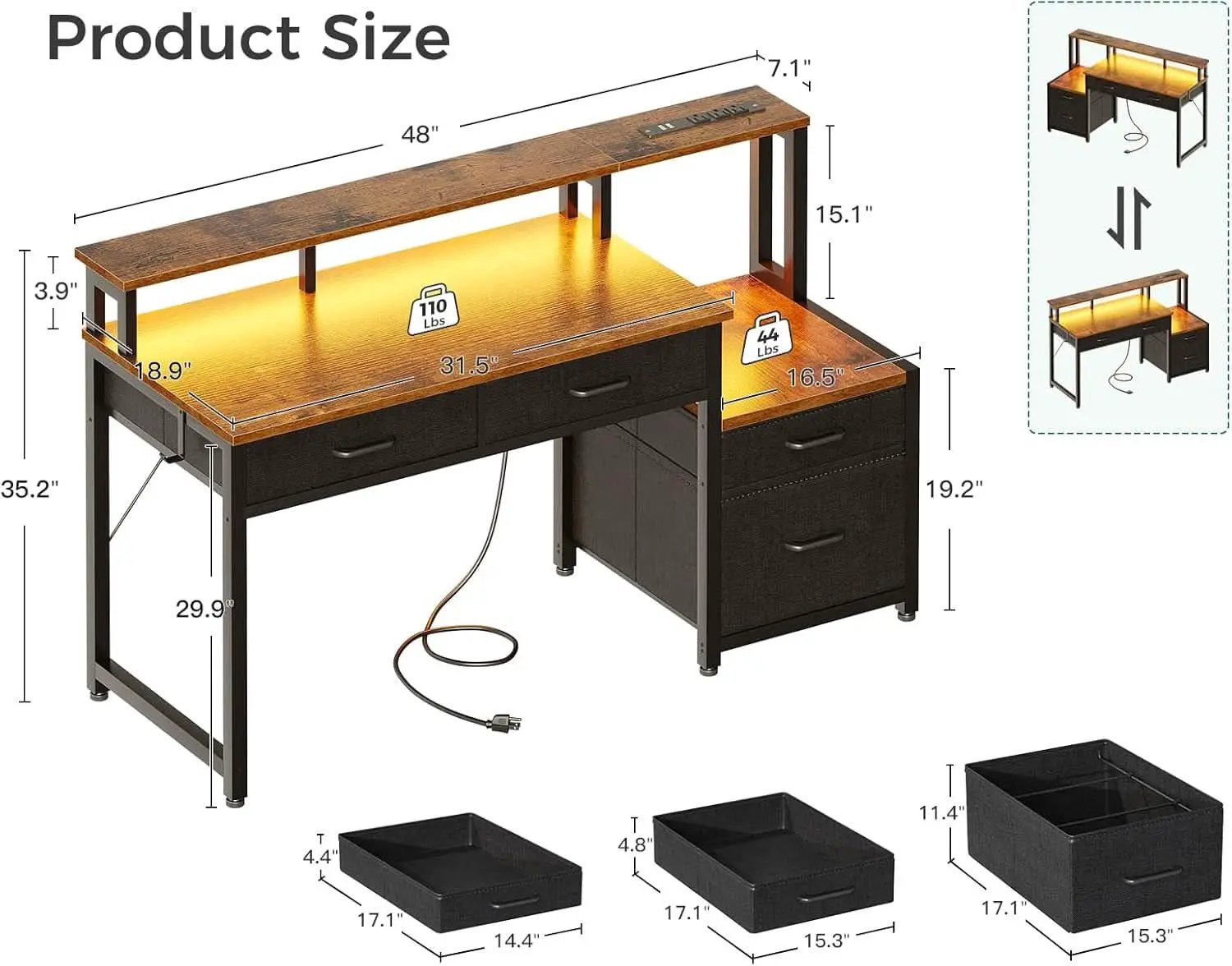 48-Inch Computer Desk With LED Strip And Power Strip from PriceLows™