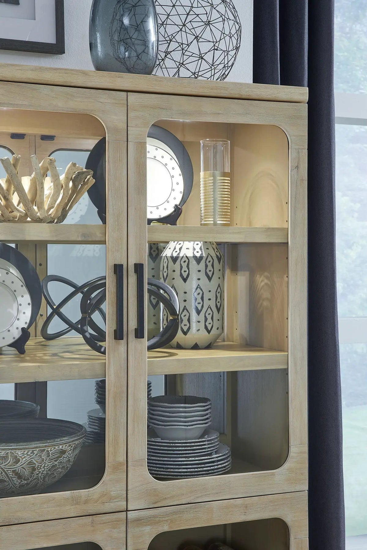 Somerset Buffet Curio | Butternut And Omari Natural Finish | Four Glass Doors | Knotty White Oak Veneer