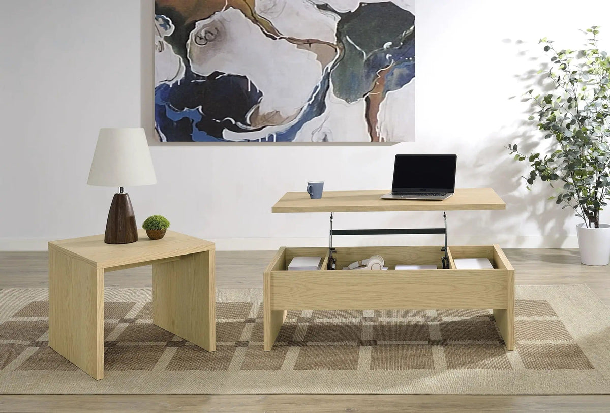 Canoga 2-piece Lift Top Cocktail Coffee Table Set | 2-Piece Set | Dining Room Furniture | Light Oak