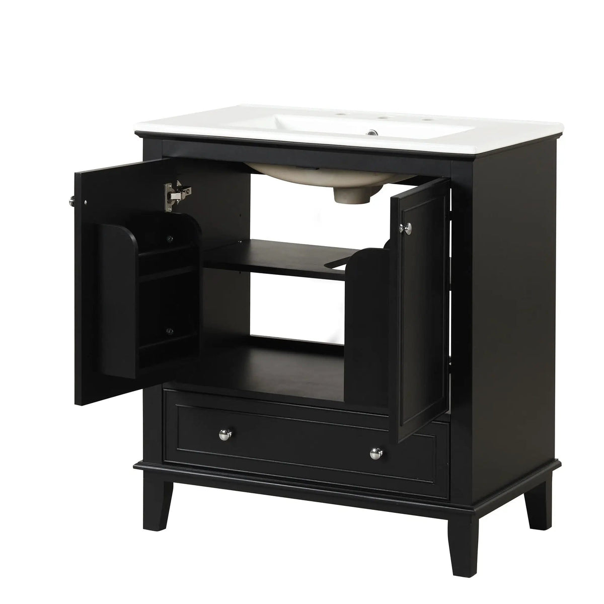 30" Bathroom Vanity With Sink Combo, Multi Functional Bathroom Cabinet With Doors | 30 x 18.3 x 34.05 in | Solid Wood & Metal | Black