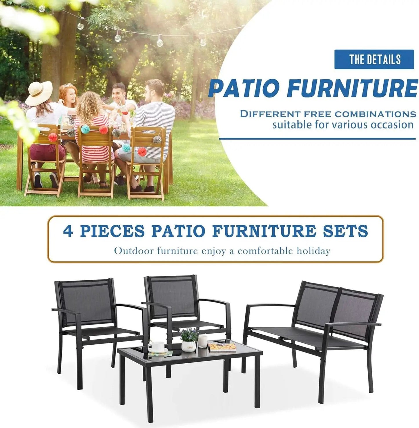 Dark Grey Outdoor Patio Set With Glass Coffee Table from PriceLows™