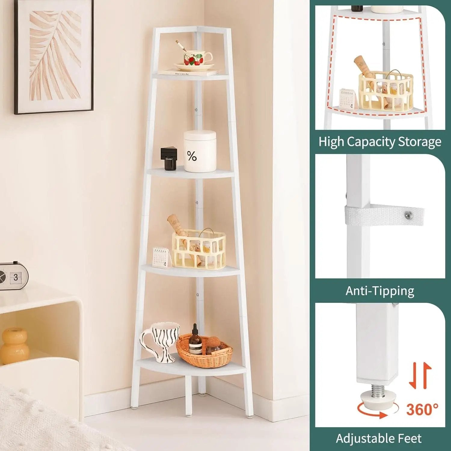 4 Tier Corner Shelf With Metal Frame Tall Bookshelf from PriceLows™