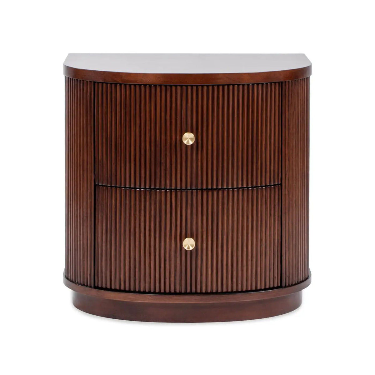 Valentine 2 Drawer Side Table | American Beech Wood | Half-Moon Shape | Fluted Carved Details