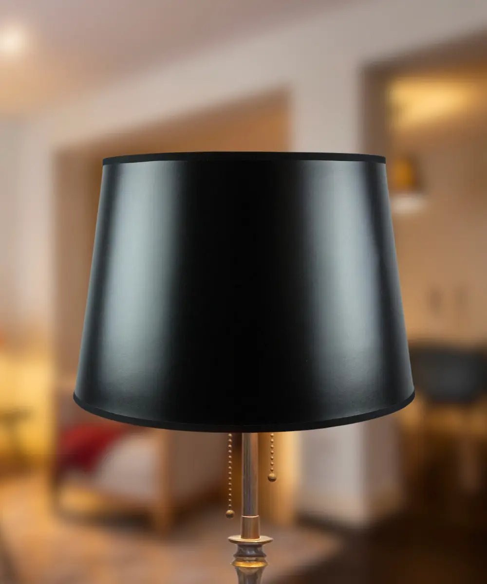 Floor Lampshade | 16 Inch W X 11 Inch H | Black Hardback Parchment | Gold Lined