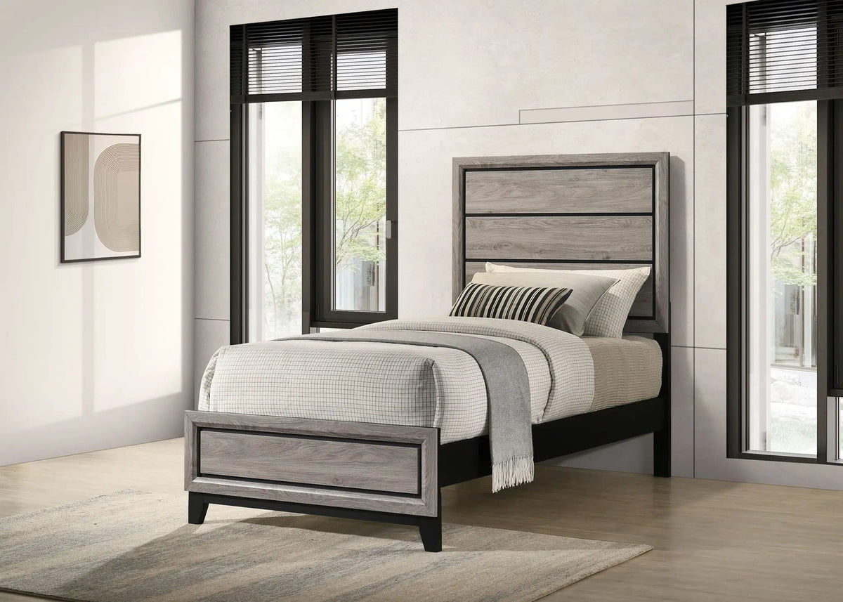 Valen Wood Twin Panel Bed Light | 42.25 x 78.75 x 56.25 in | Rubberwood & Engineered Wood | Taupe
