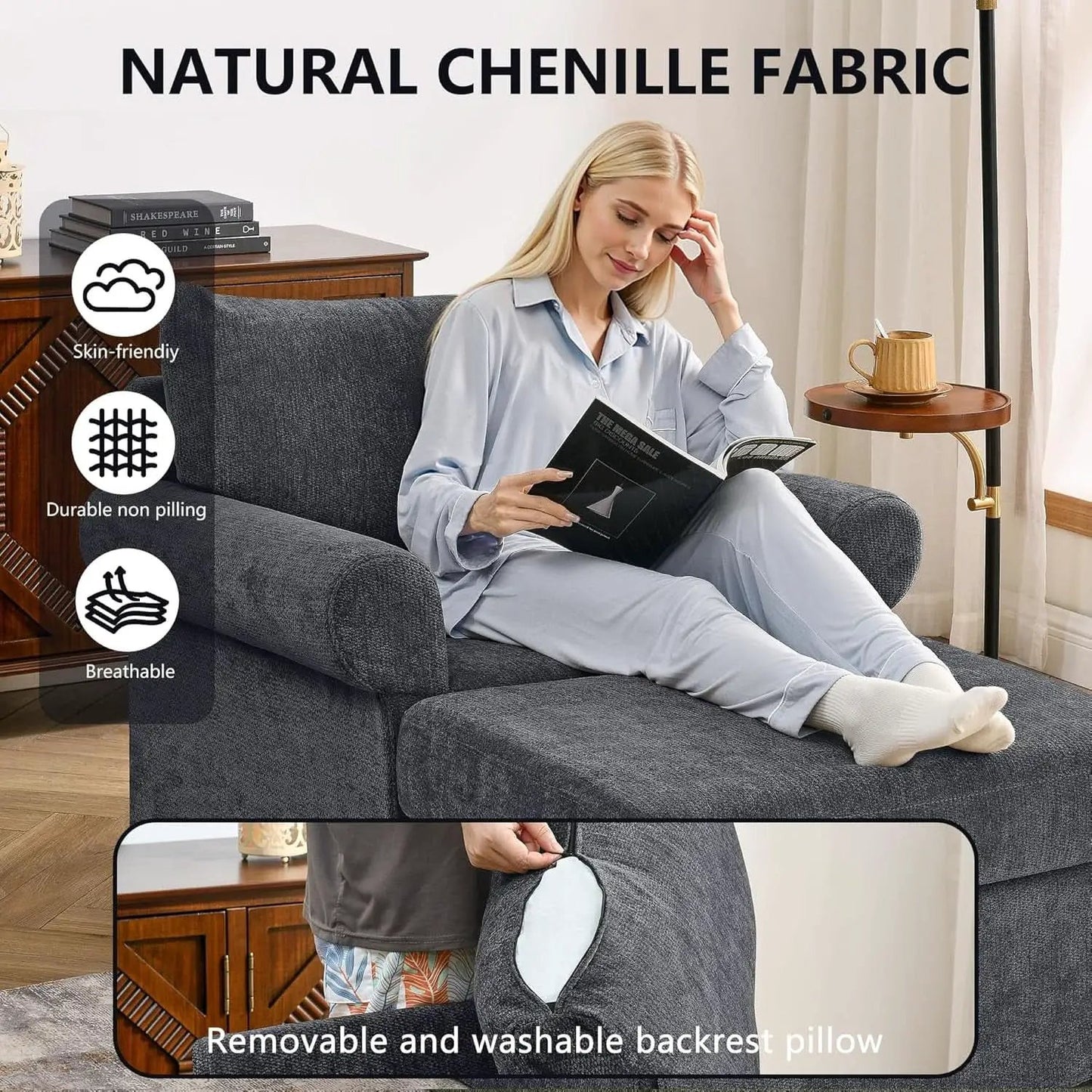 Gray 35 Inch Accent Chair With Ottoman And Chaise Lounge from PriceLows™