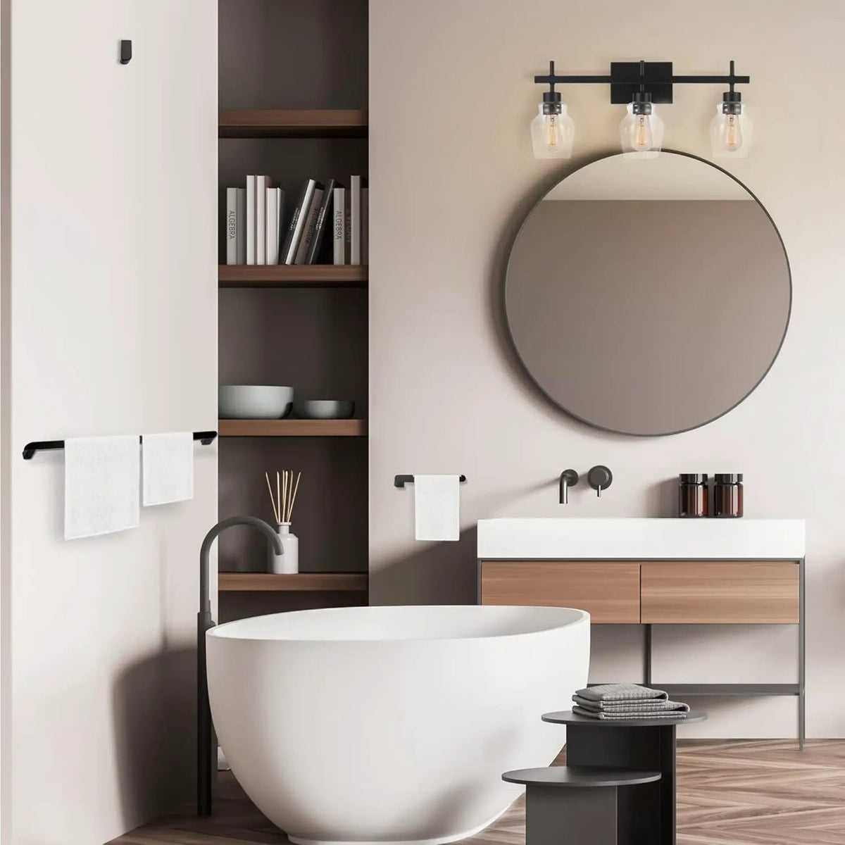 Bathroom Hardware Set | Matte Black | 3 Light Vanity | 5 Piece Kit