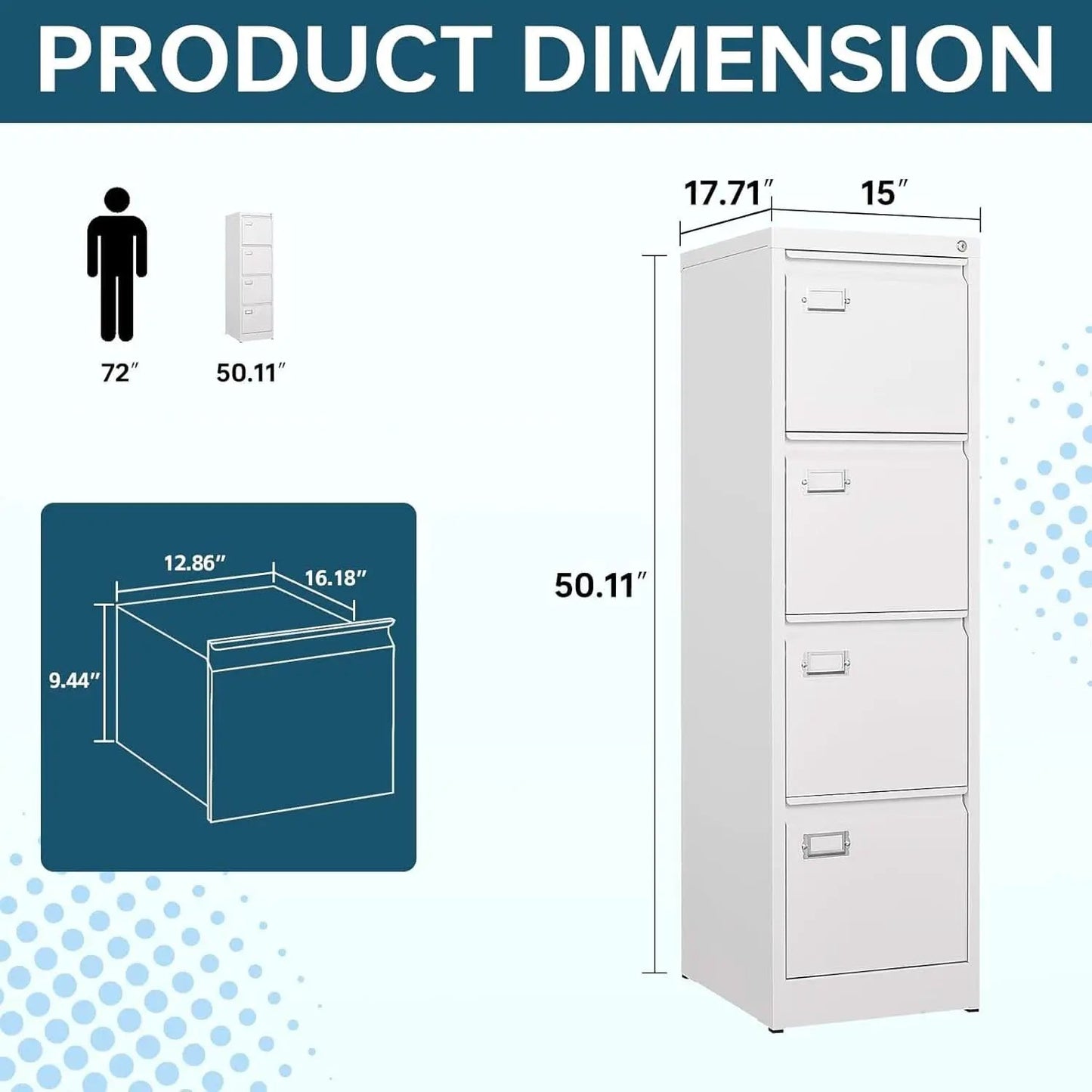 White 4 Drawer Vertical Locking File Cabinet For Office from PriceLows™