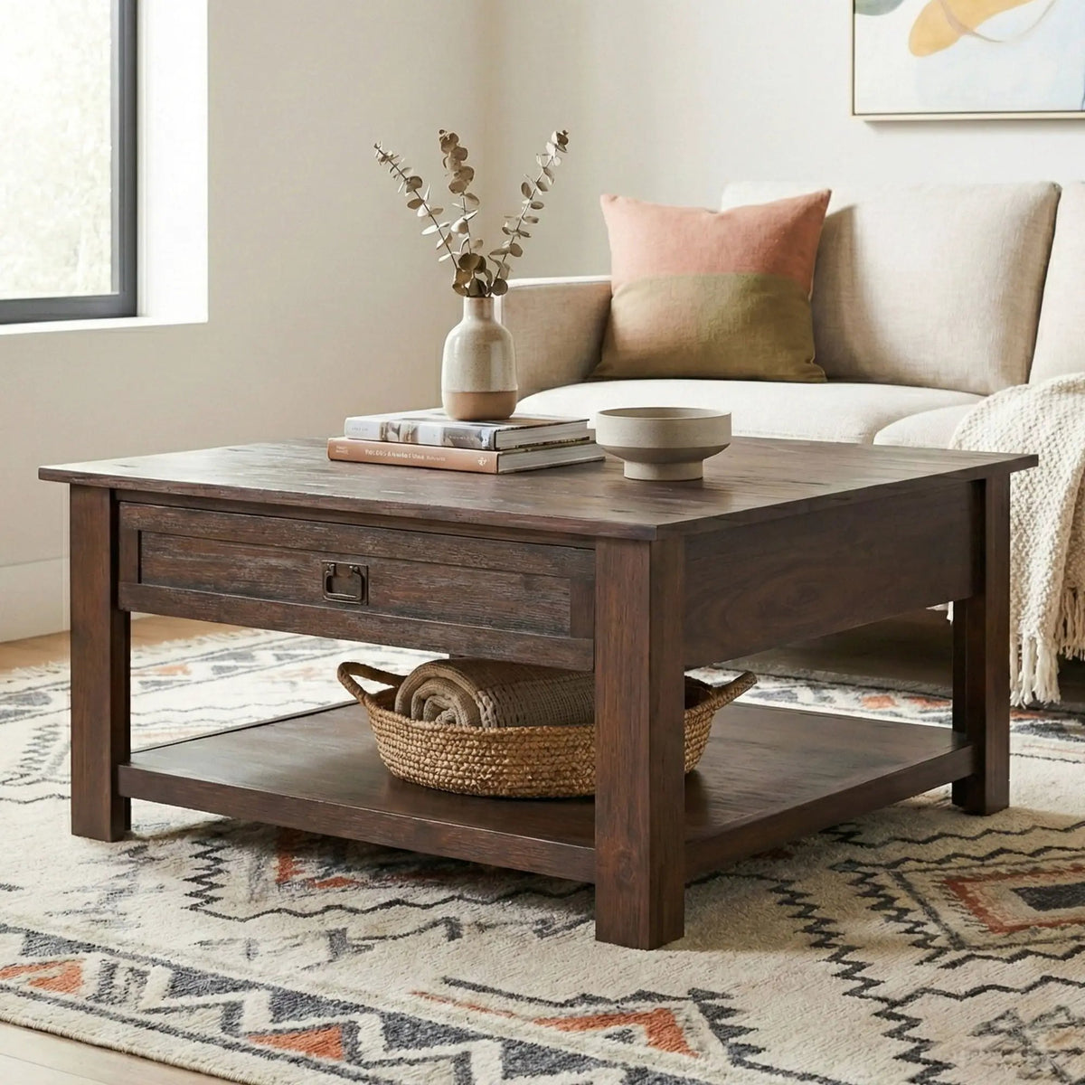 Monroe Handcrafted Side Table | Solid Acacia Hardwood | NC Lacquer Finish | 38 Inch Square
