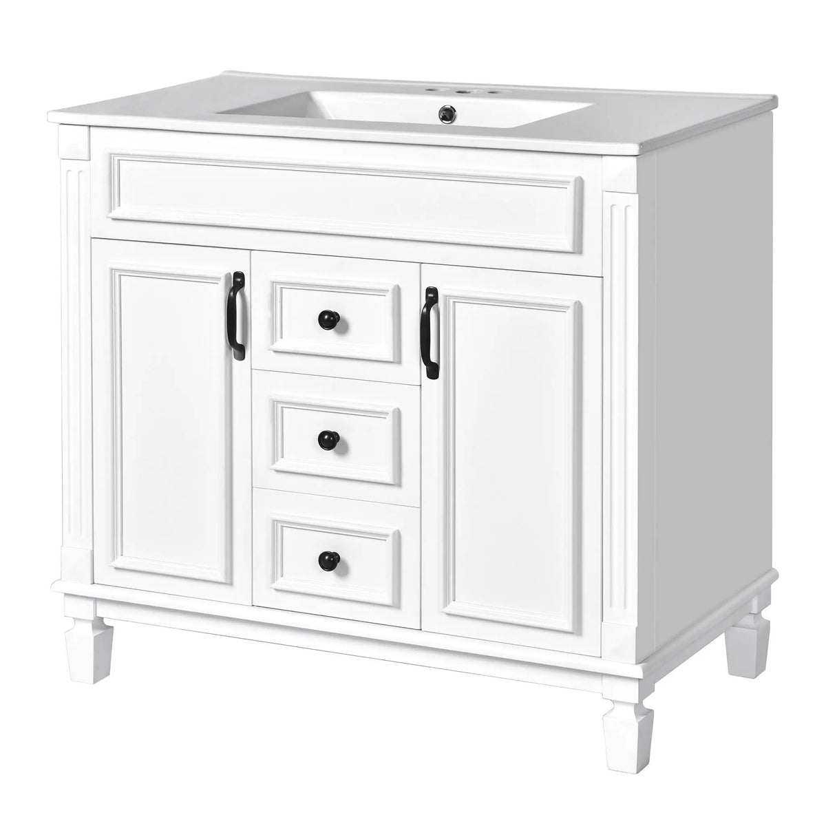 36 Inch Bathroom Vanity With Top Sink | Basin On Cabinet | 2 Soft Closing Doors | 2 Drawers