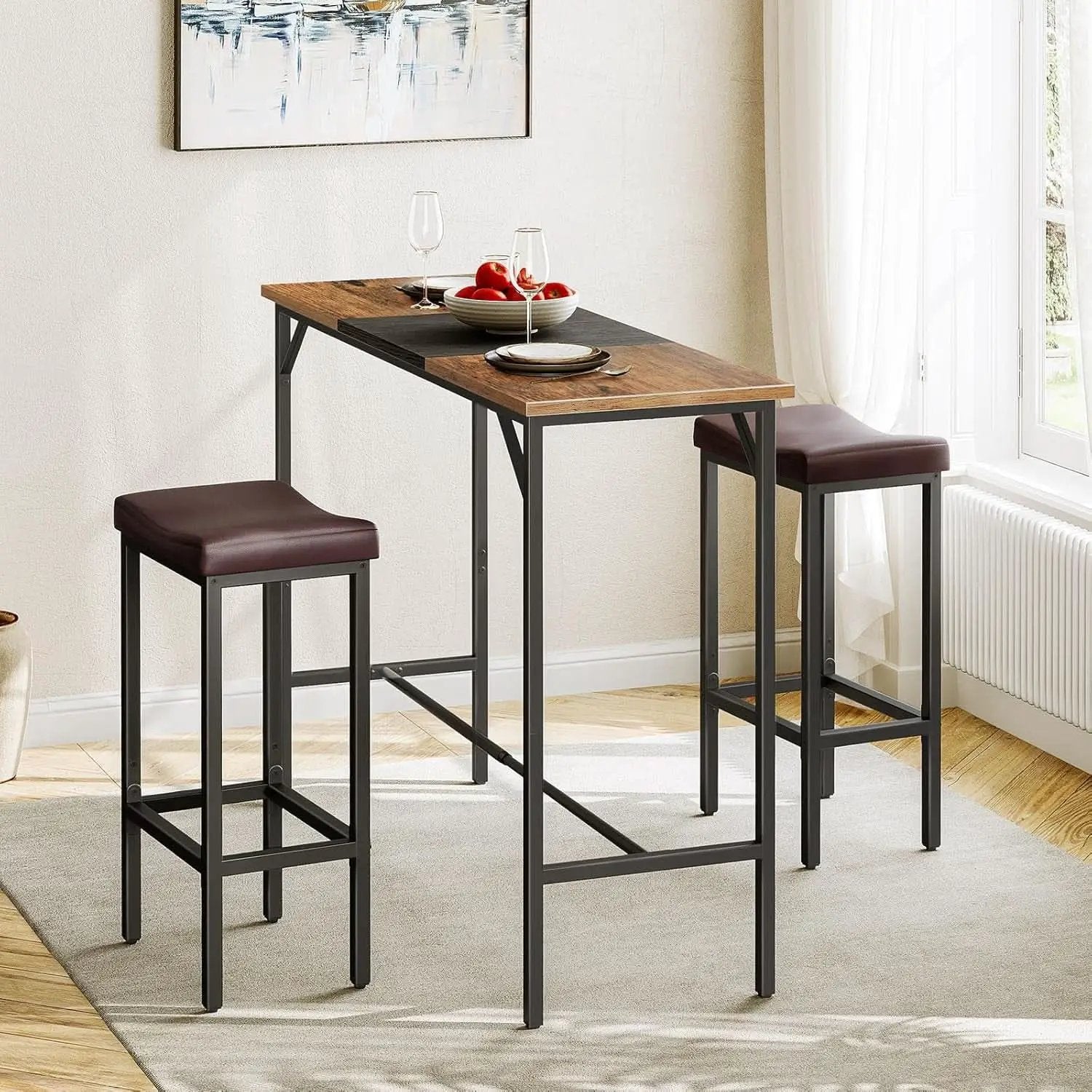 Saddle Bar Stools Set Of 2 Counter Height 24.8 Inches Brown And Black from PriceLows™