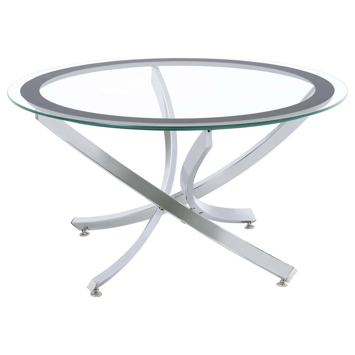 Brooke 3-piece Round Coffee and End Table Set Chrome | 3-Piece Set | Tempered Glass & Metal | Dining Room