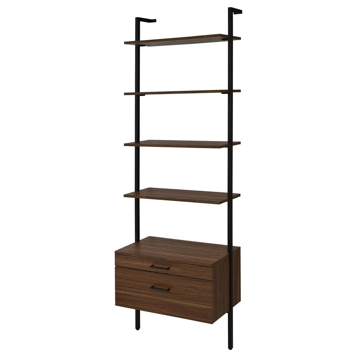 Owens 96-inch 4-shelf Storage Wall Bookshelf Standard Bookcase | 30.75 x 17 x 96 in | Walnut & Metal | Walnut