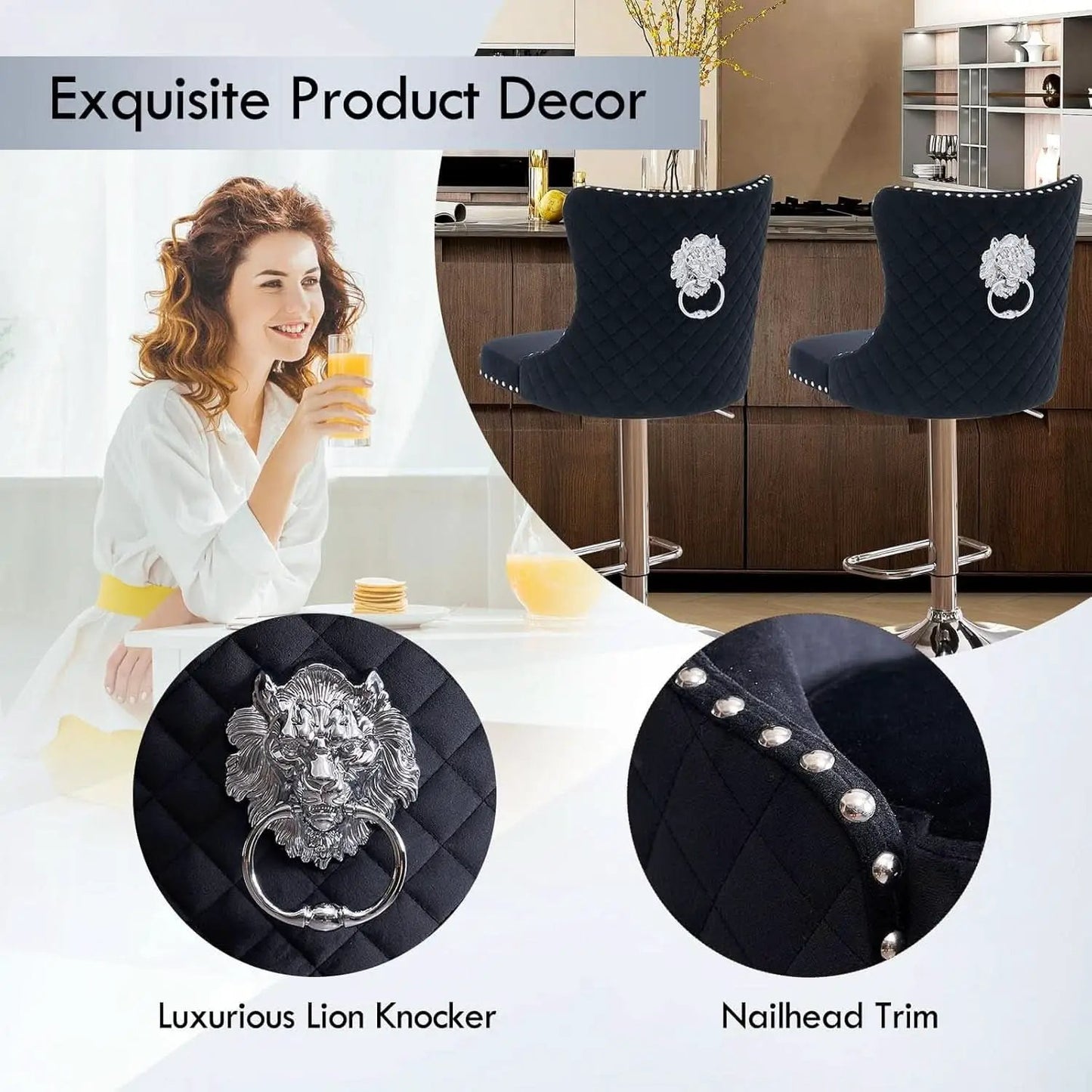 Velvet Swivel Bar Stools Adjustable Set Of 4 In Black from PriceLows™