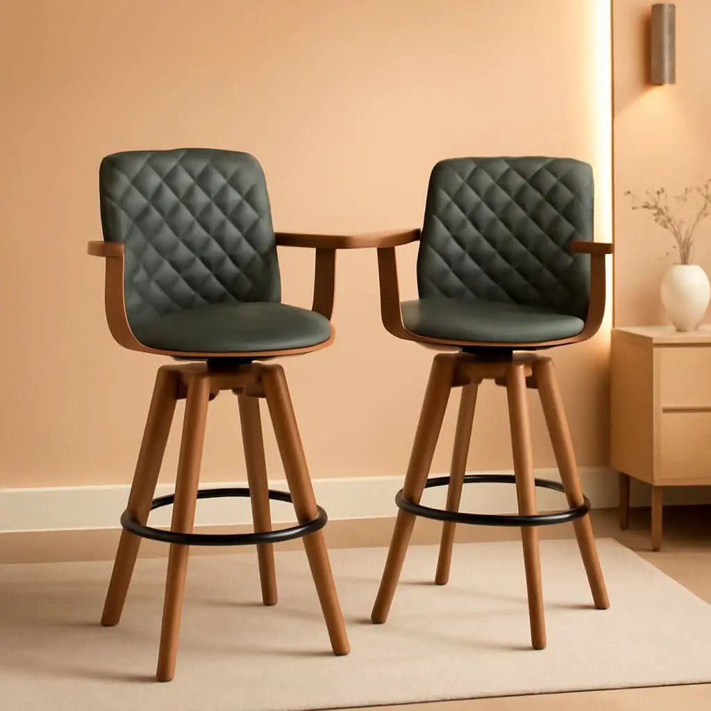 Set Of 2 Green Swivel Bar Height Stools For Kitchen Island from PriceLows™
