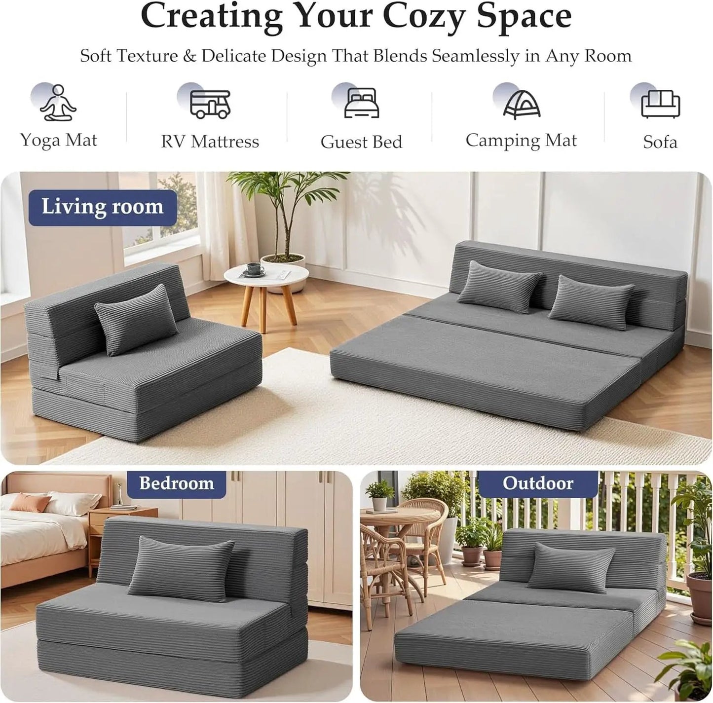 Dark Gray 4In1 Folding Memory Foam SofaBed Washable Cover from PriceLows™