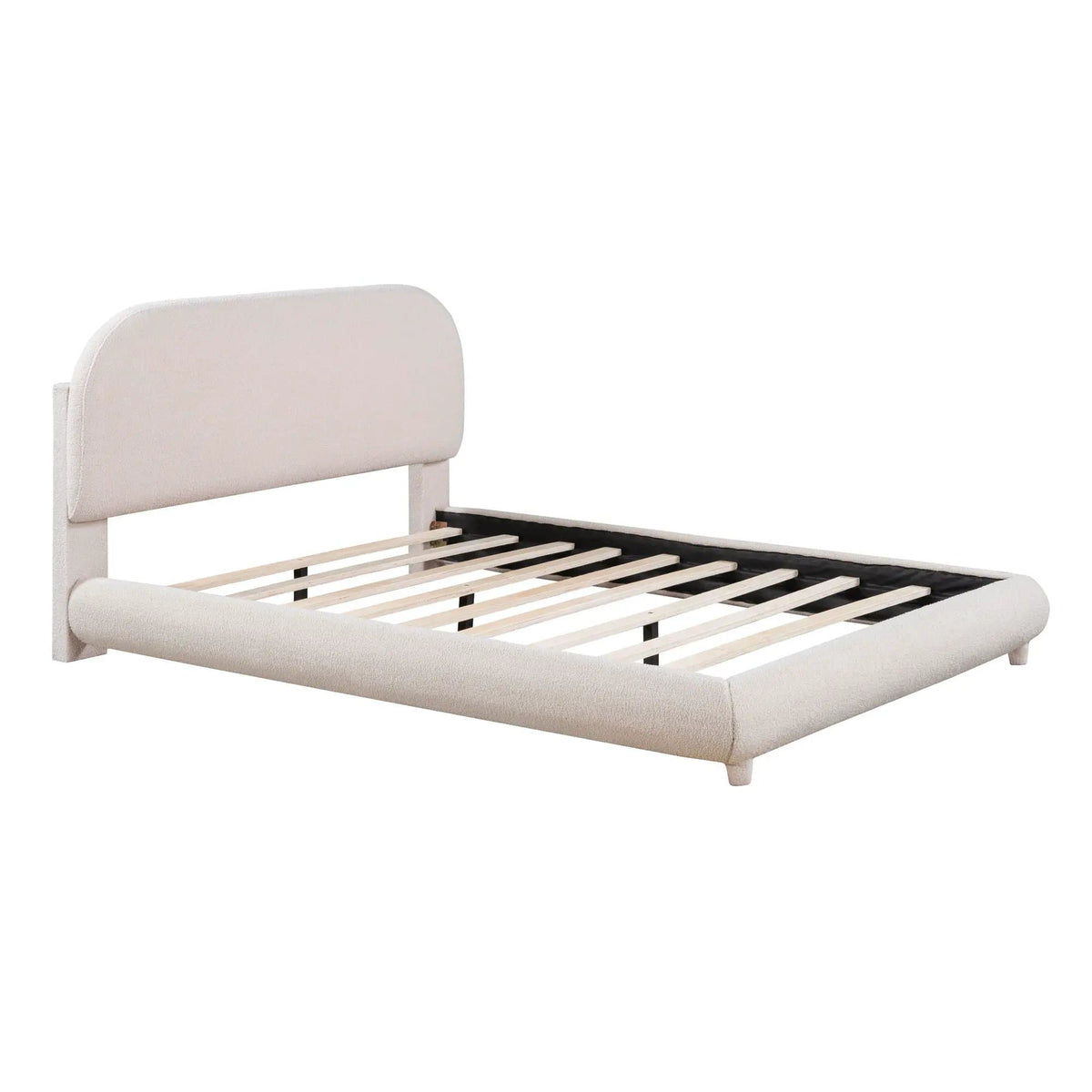 Upholstered Platform Bed With Thick Solid Frame And Stylish Curve-Shaped Design | 2 Pieces | Fabric & Wood | Bedroom