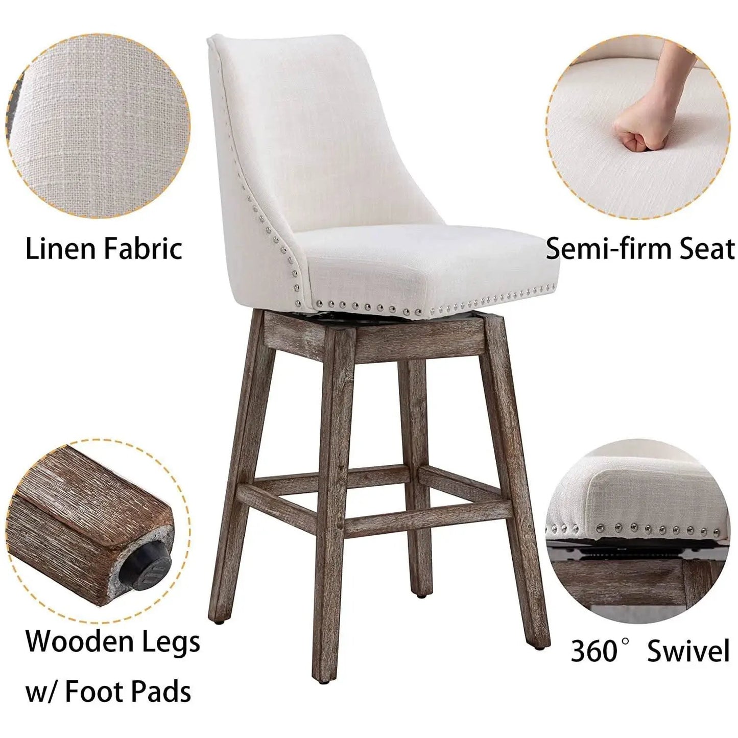 Swivel Upholstered Bar Stool With Back Wood Legs Set Of 4 from PriceLows™