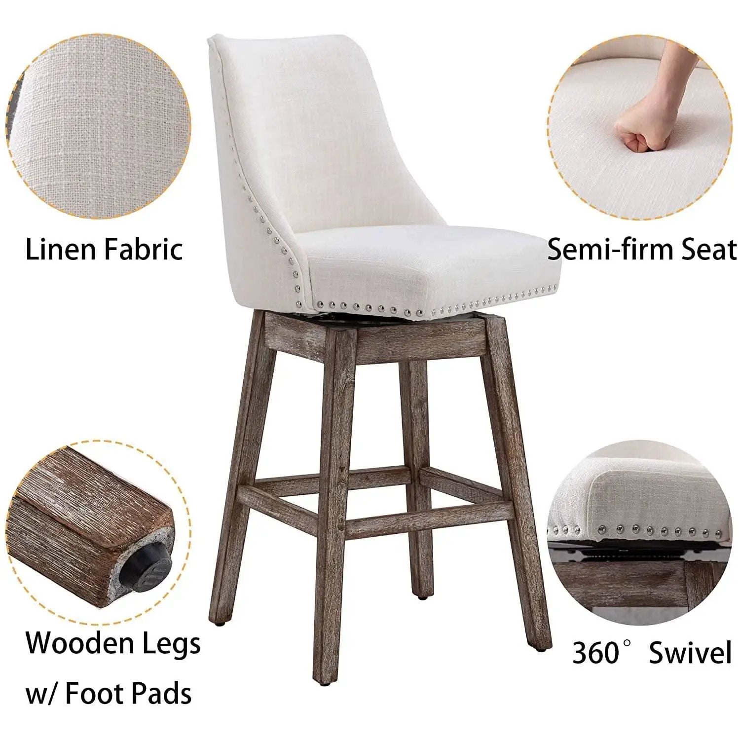 Swivel Upholstered Bar Stool With Back Wood Legs Set Of 4 from PriceLows™
