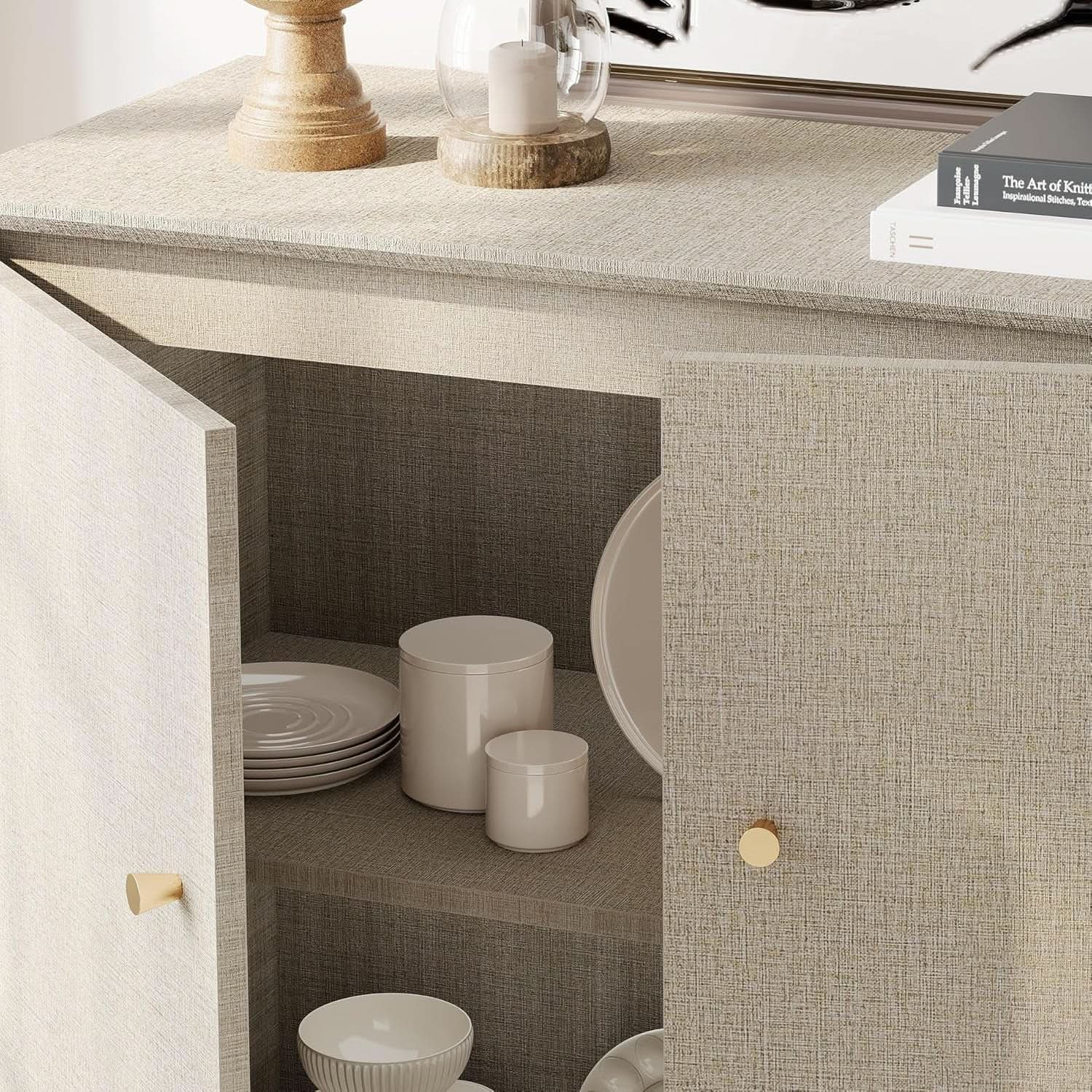 Beige Buffet Sideboard With Internal Storage Compartments from PriceLows™