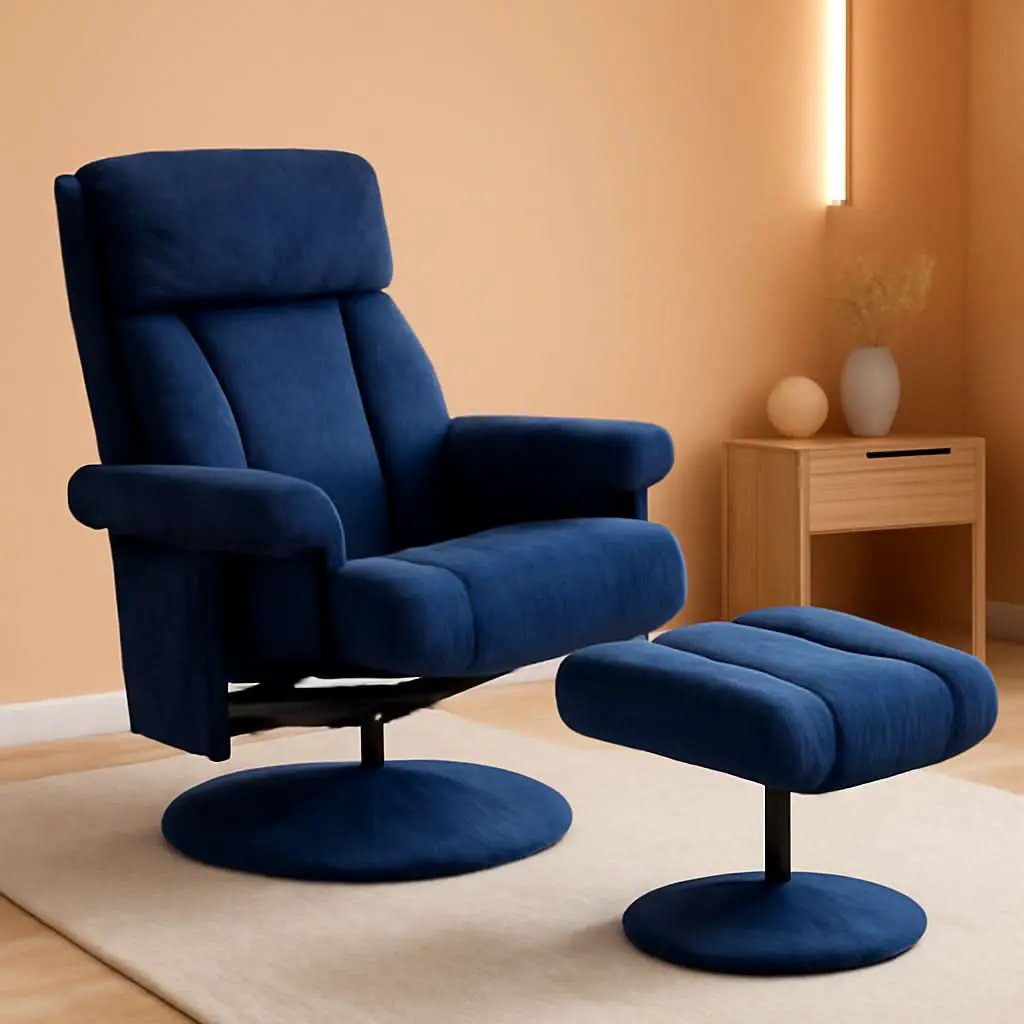 Swivel Recliner With Ottoman And Vibration Massage Blue Textile from PriceLows™