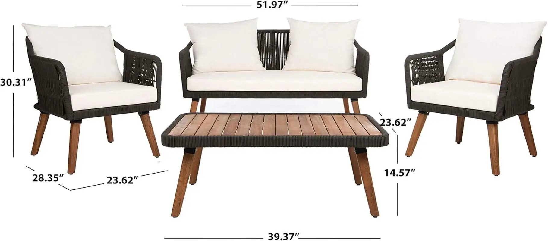 Outdoor Patio 4 Piece Eucalyptus Rope Furniture Set from PriceLows™