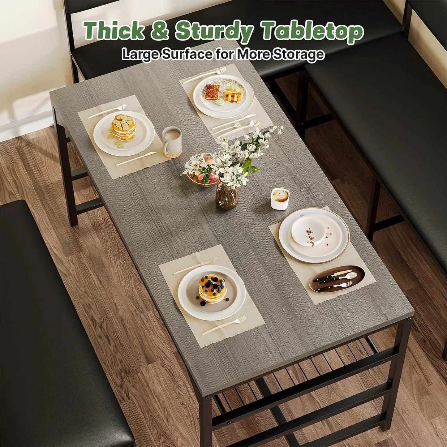 Corner Dining Table Set Space Saving Graphite Grey 4To6 from PriceLows™