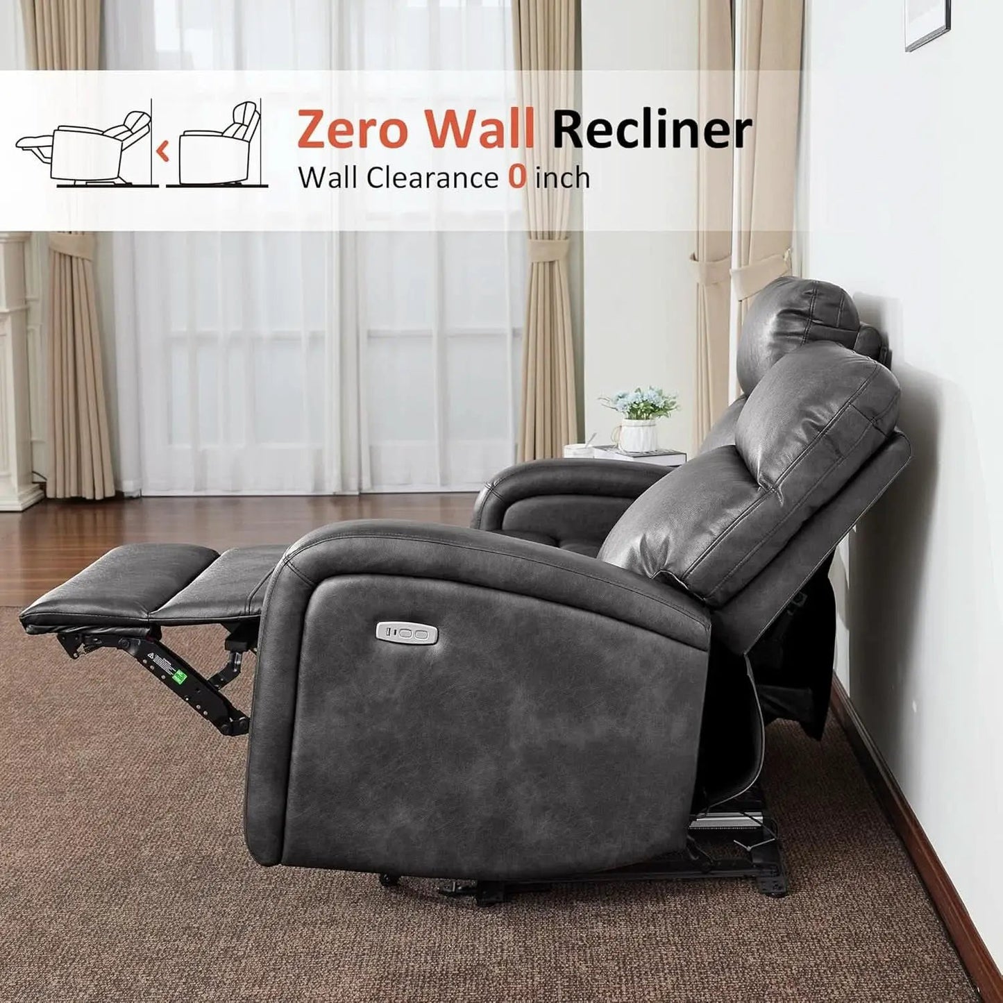 Dark Grey Zero Wall Power Recliner Loveseat With USB Ports from PriceLows™