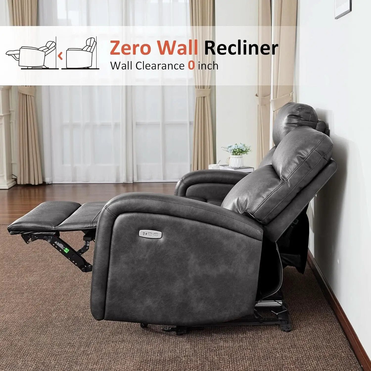 Dark Grey Zero Wall Power Recliner Loveseat With USB Ports from PriceLows™