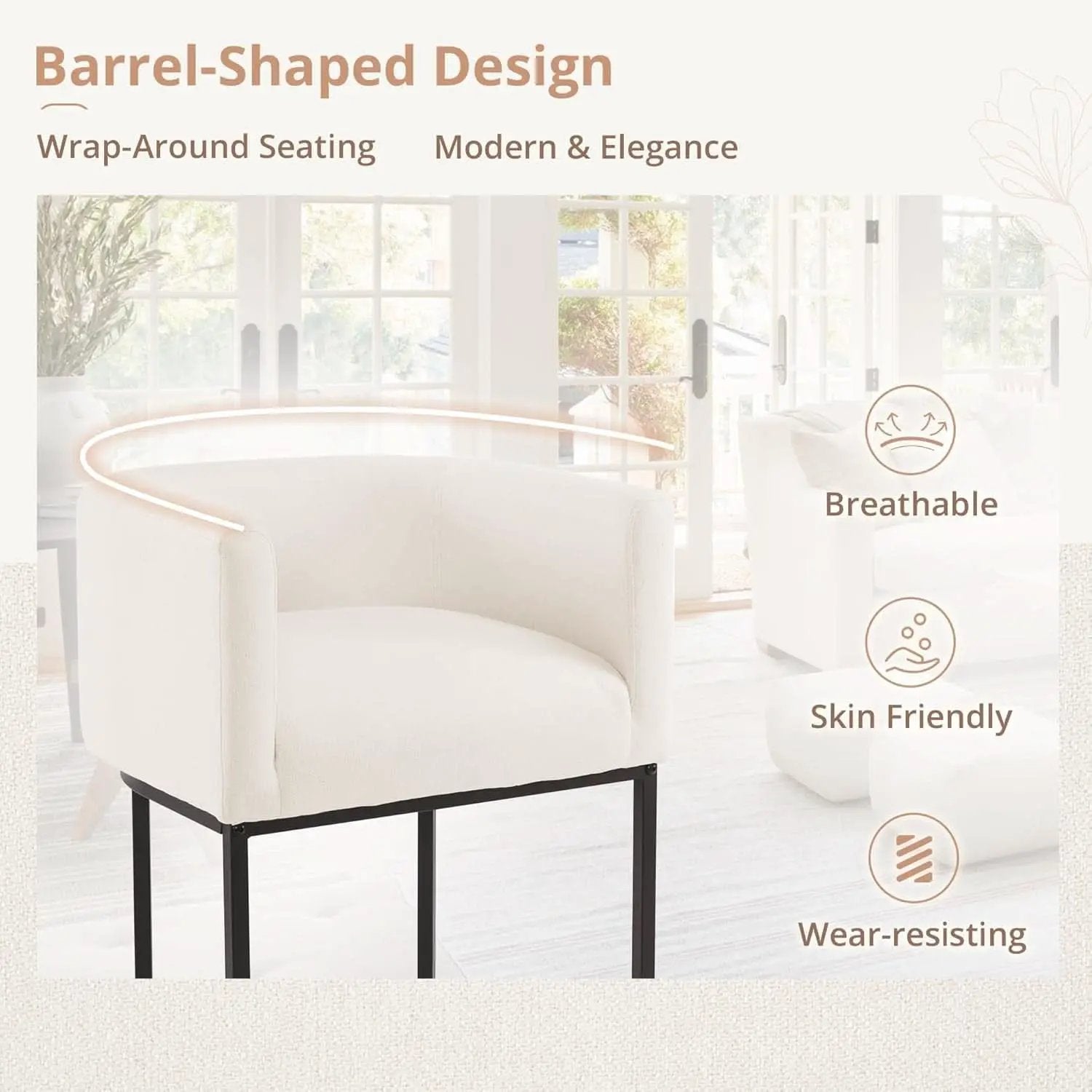 27 Inch Counter Height Bar Stools Set Of 2 With Backrest And Armrests Beige Linen Upholstery Black Metal Frames from PriceLows™
