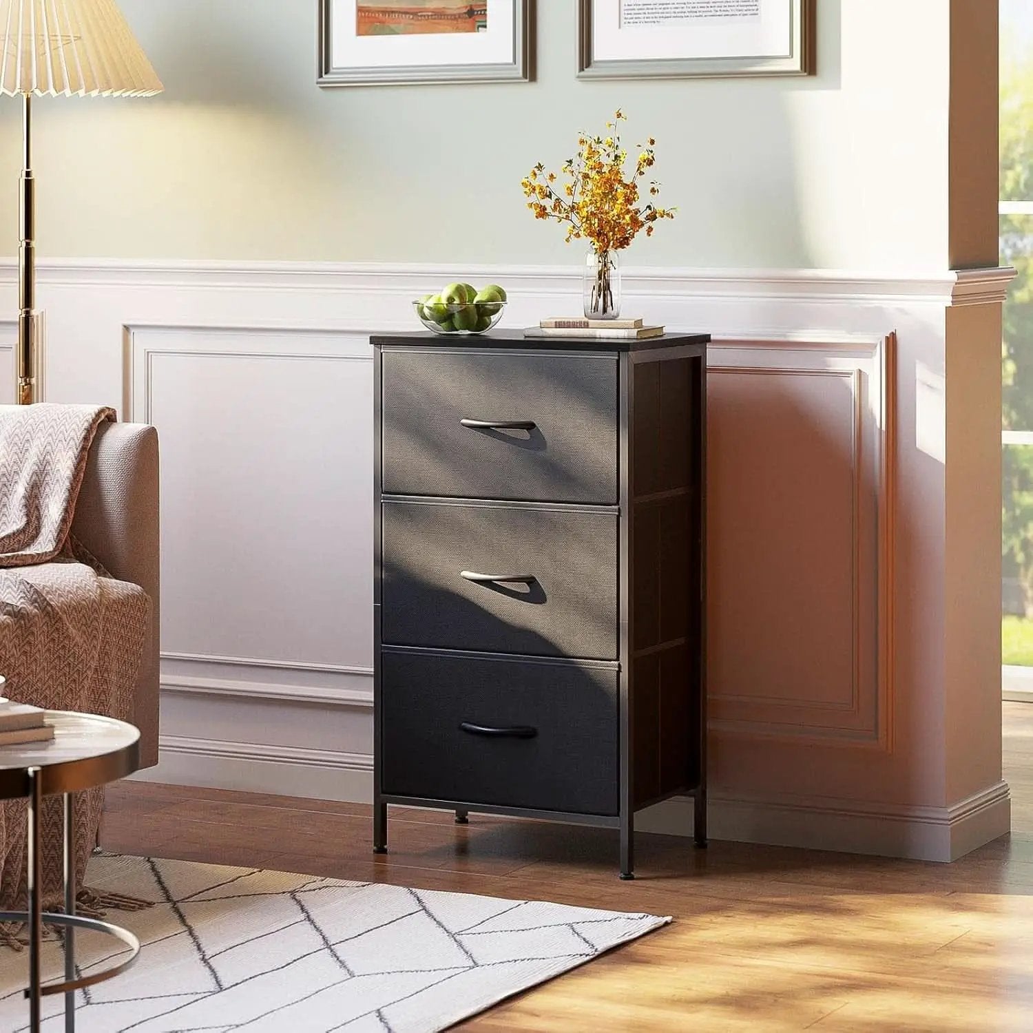 Black 3 Drawer Dresser Nightstand For Bedroom Compact from PriceLows™