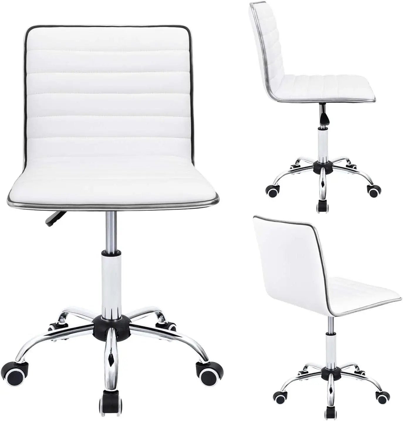 Mid Back Vanity Chair White PU Leather Swivel Office Chair from PriceLows™