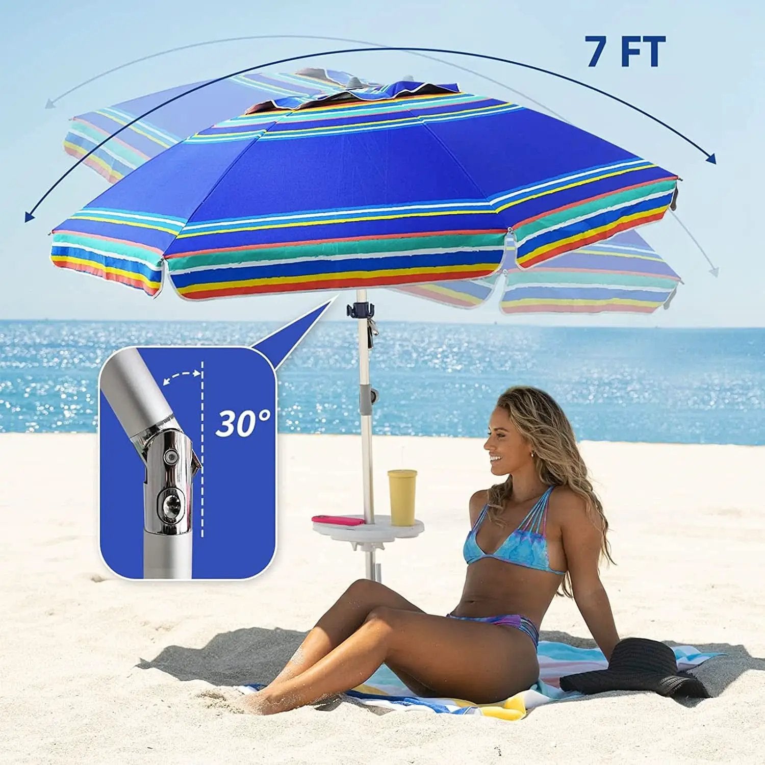 7Ft Heavy Duty Beach Umbrella UV 50 With Sand Anchor Tilt from PriceLows™