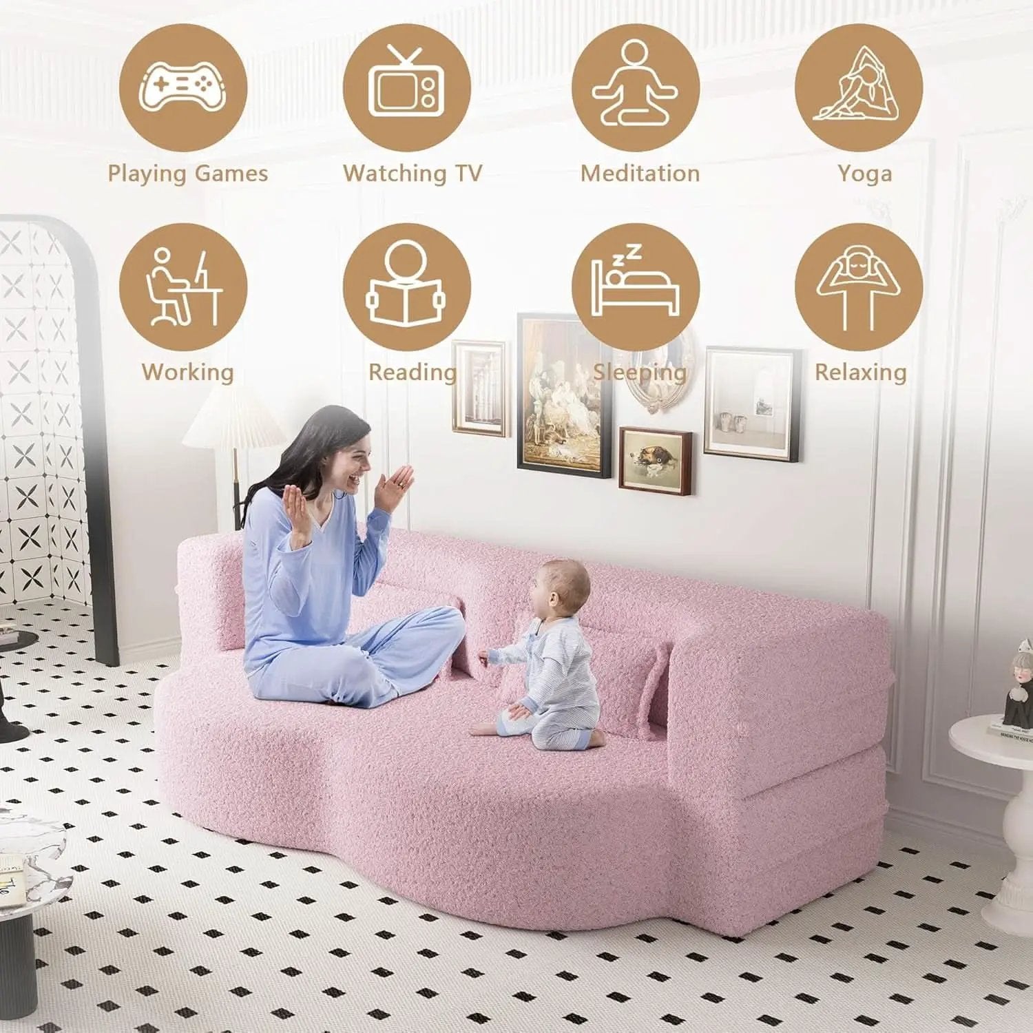 Powder Pink Ultra Comfort Contemporary Foldable Sleeper Sofa from PriceLows™